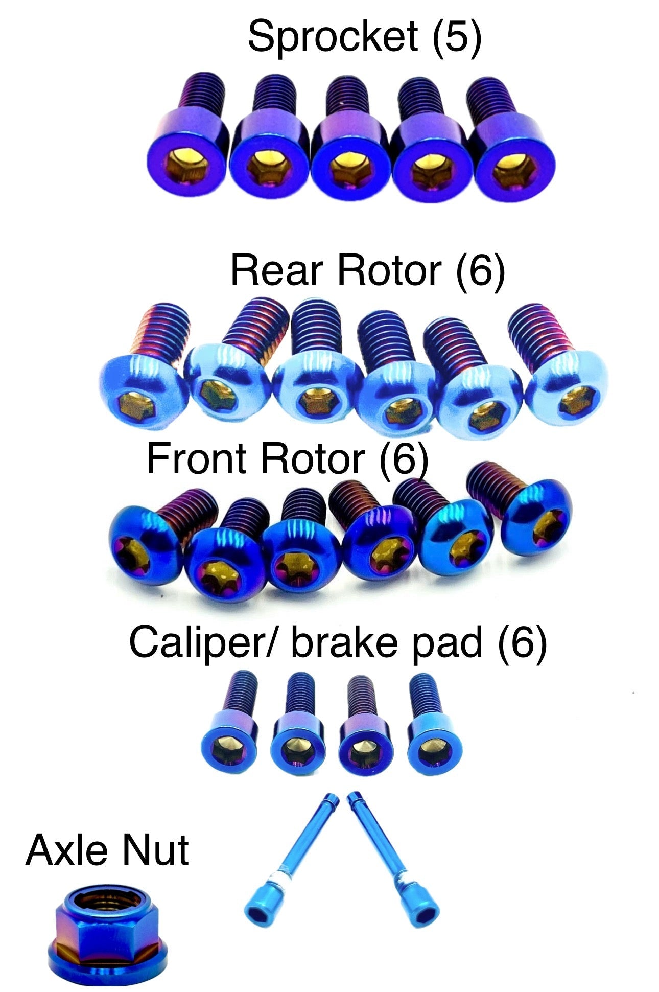 Titanium Front and Rear Wheel Bolt Kit - Riot Racing